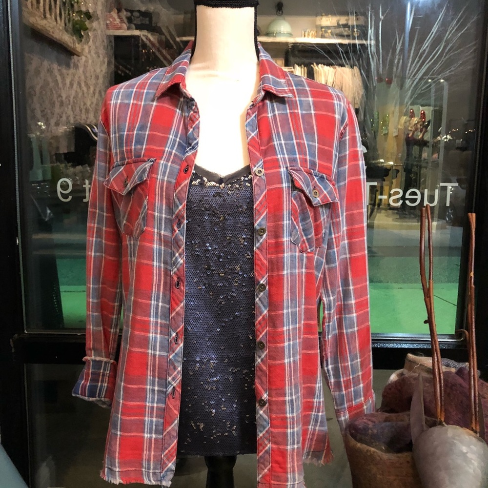 Double Side Plaid Fringe Shirt
